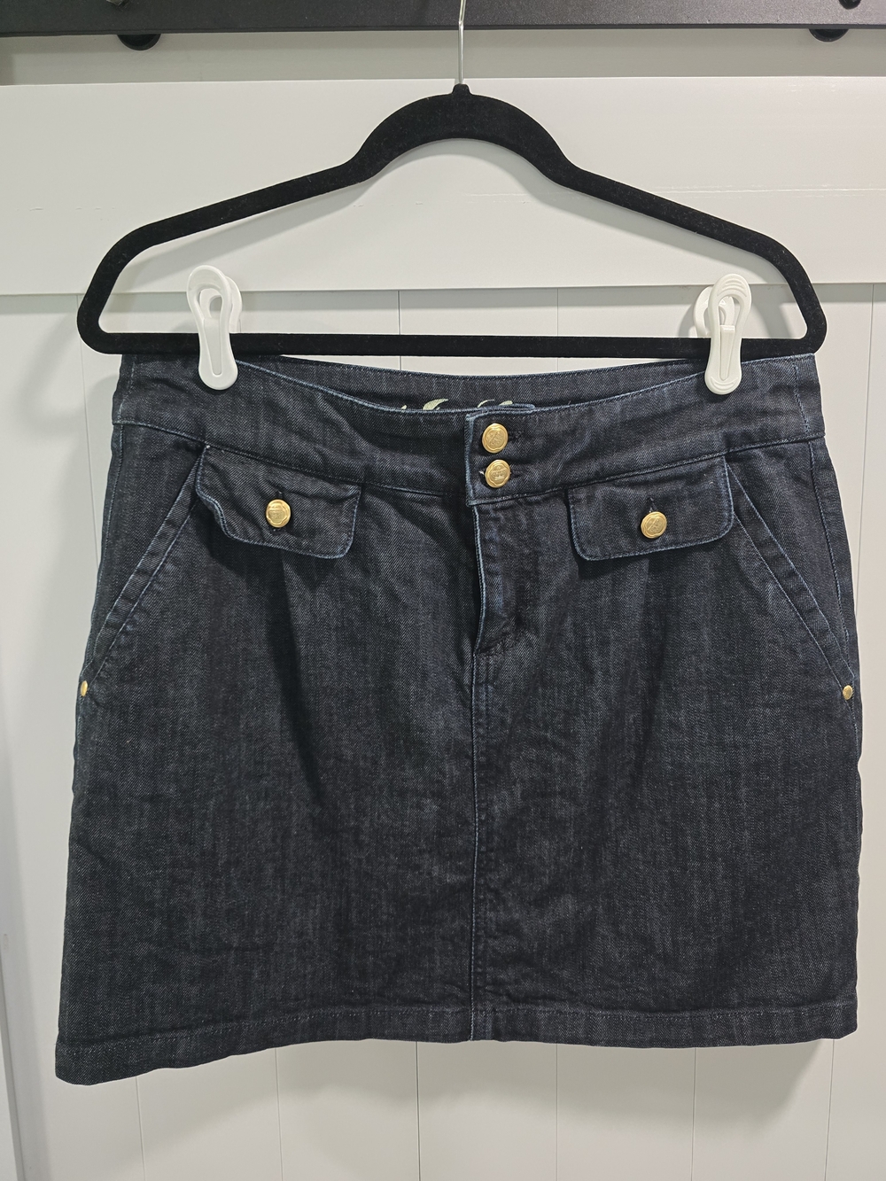 Juicy Couture Navy Denim Mini Skirt with Gold Buttons